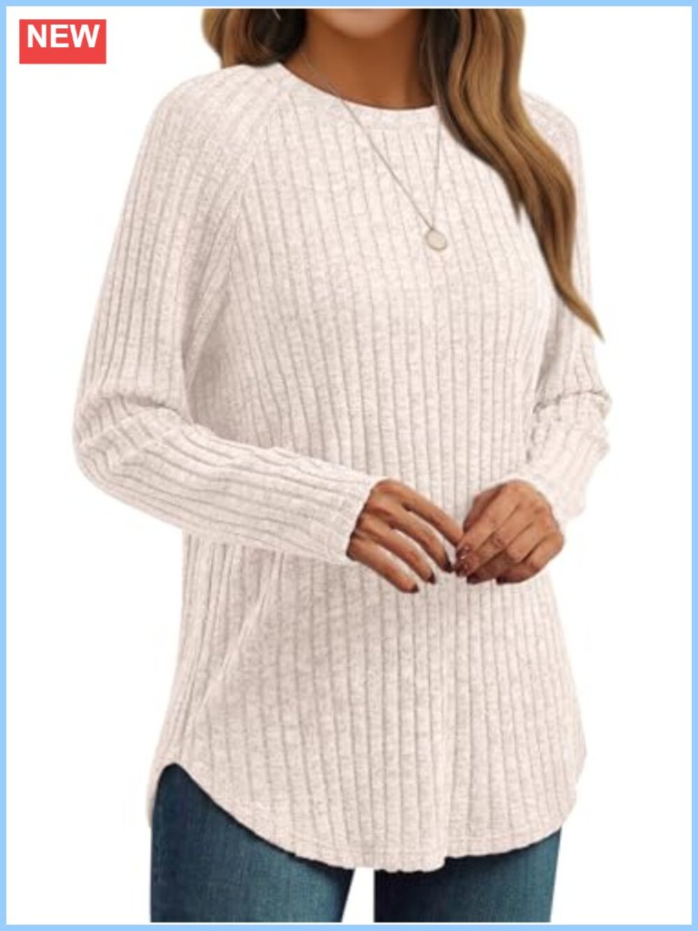 Womens Long Sleeve Tunic Top Ribbed Knit Crewneck Casual Fall